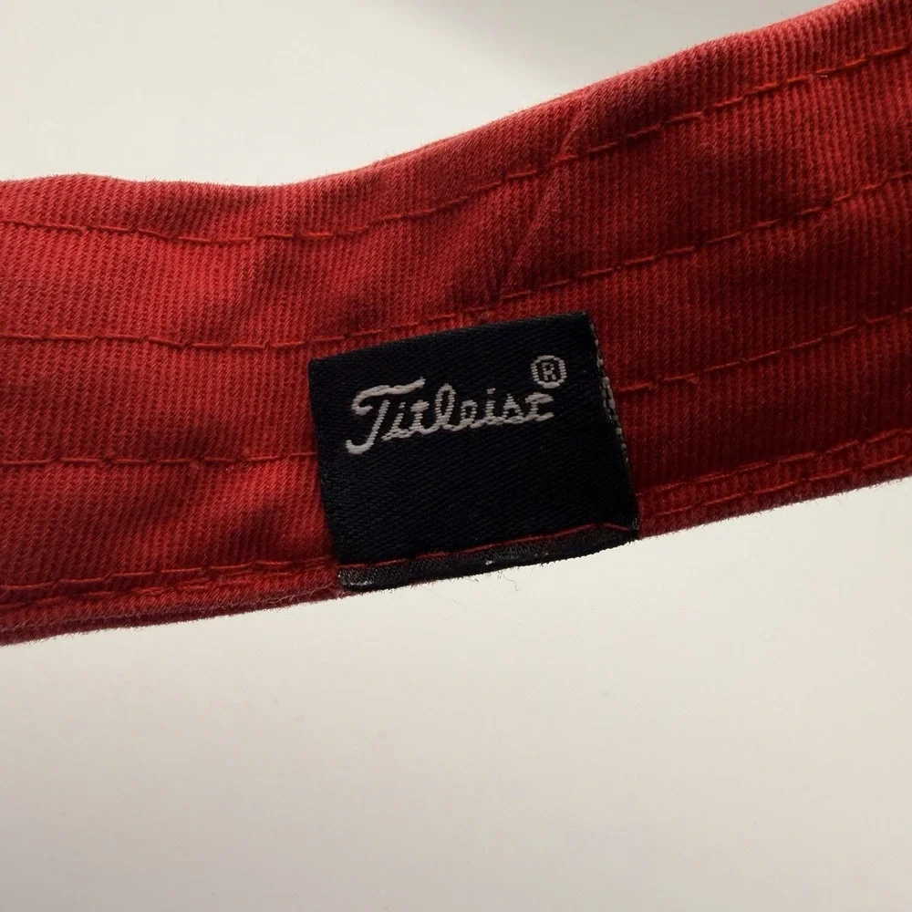 Titleist Golf Visor Red White Embroidered Logo Adjustable Strap 100% Cotton